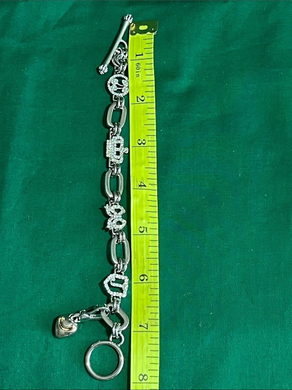 Juicy Couture Silver Crystal Link Bracelet with Heart Charm
